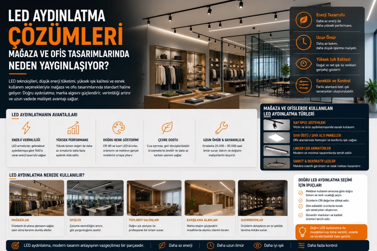 LED Aydınlatma Çözümleri Mağaza ve Ofis Tasarımlarında Neden Yaygınlaşıyor